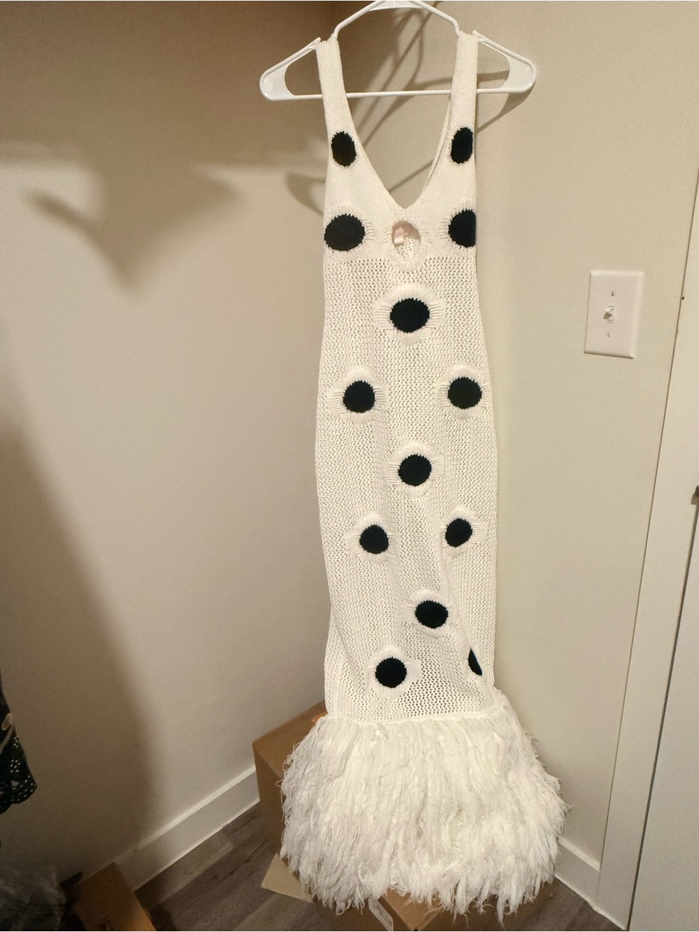 Hanifa Harper III White Knit Maxi Dress with Black Polka Dots - Picture 5 of 13